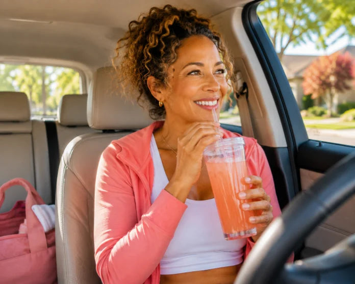 Woman enjoying LeanIQ on the go